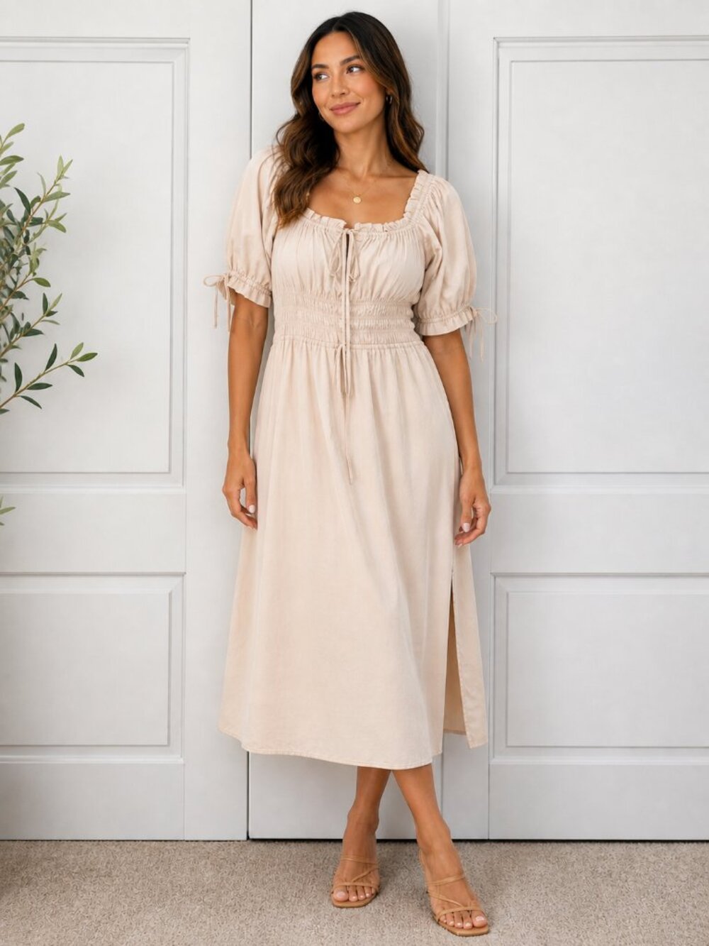 Forever 21 Cream Smocked Midi Dress – Size 1X (Plus Size)